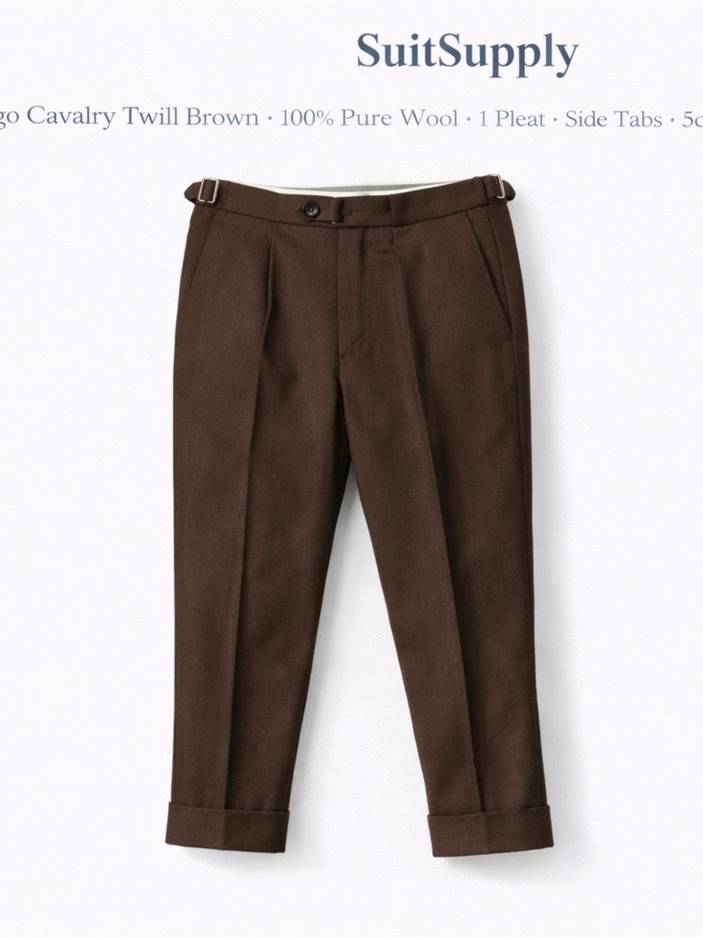 Suitsupply Dark Brown Wool Pleated Men’s Trousers - Size 32